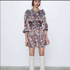 Zara Womens Mini Printed Dress S Multi-Color Pink cottagecore